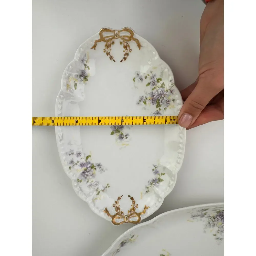 2 LIMOGES Antique CH Field Haviland Purple Flower Gold Accent Scalloped Platters